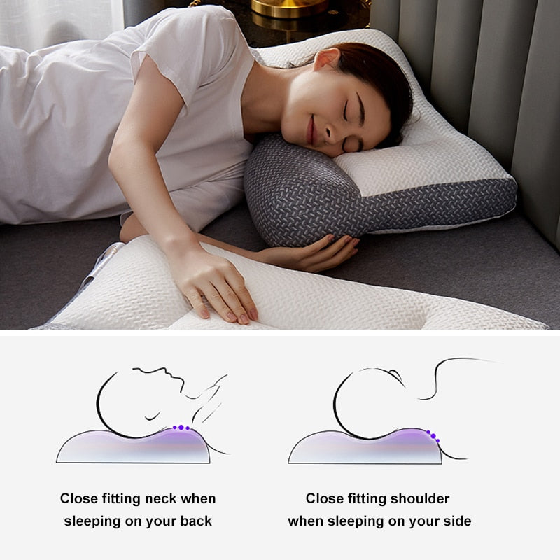 Ergonomic cervical microfiber pillow for side, back and stomach sleepers