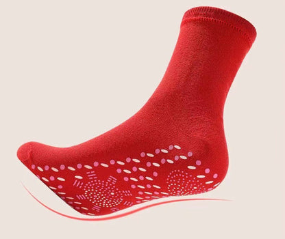 Self-heating magnetic compression socks for circulation and cold feet support