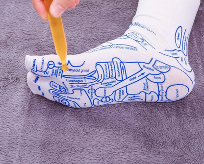 Reflexology acupressure socks with foot pressure point map