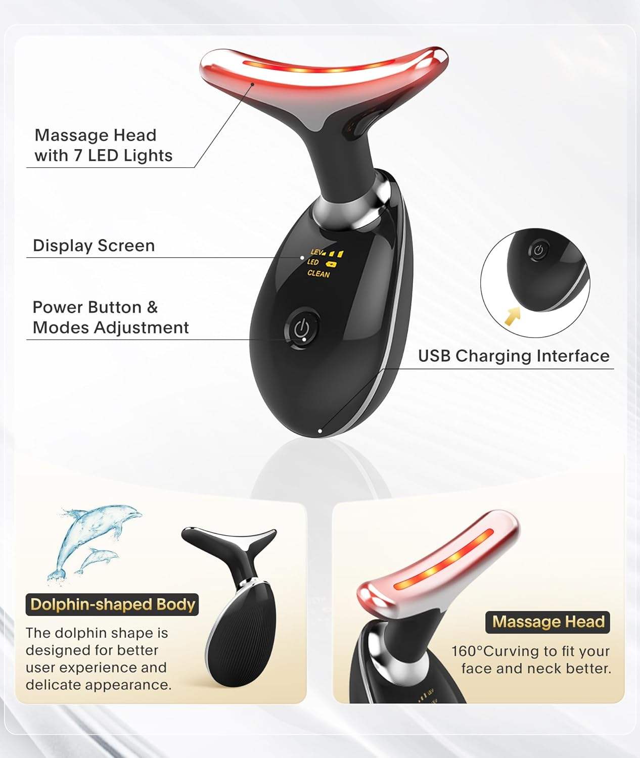 LED light therapy 7-color face and neck massager wand