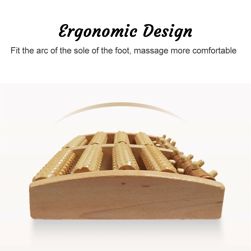 Wooden 5-track reflexology foot roller for plantar fasciitis and arch pain