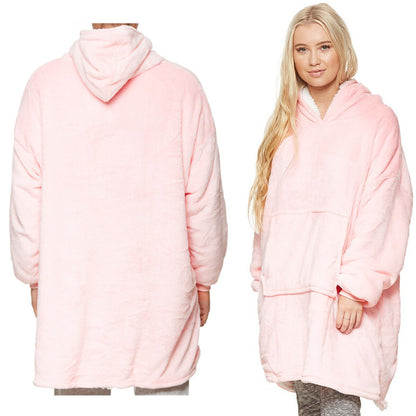 Oversized reversible sherpa fleece wearable hoodie blanket for adults