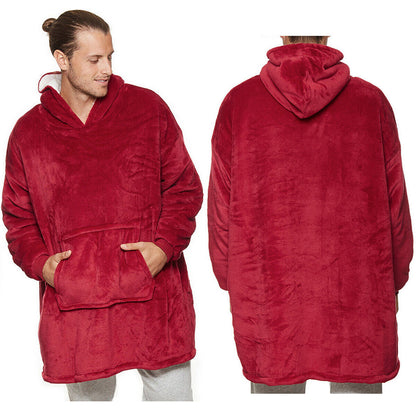 Oversized reversible sherpa fleece wearable hoodie blanket for adults