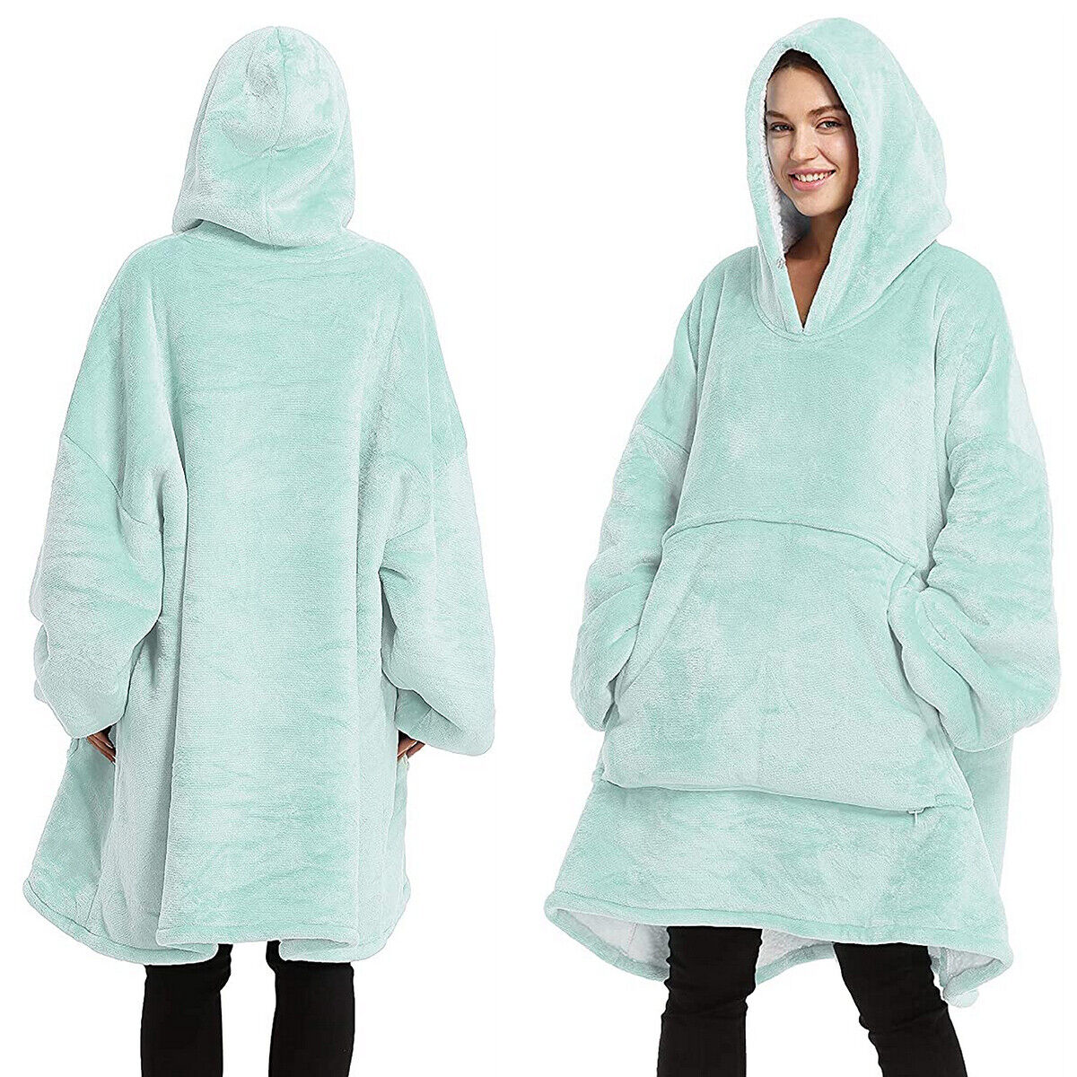 Oversized reversible sherpa fleece wearable hoodie blanket for adults