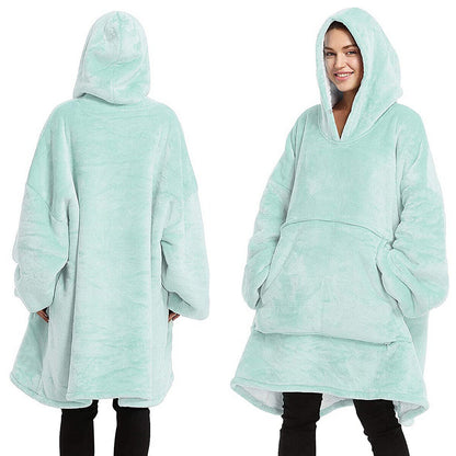 Oversized reversible sherpa fleece wearable hoodie blanket for adults