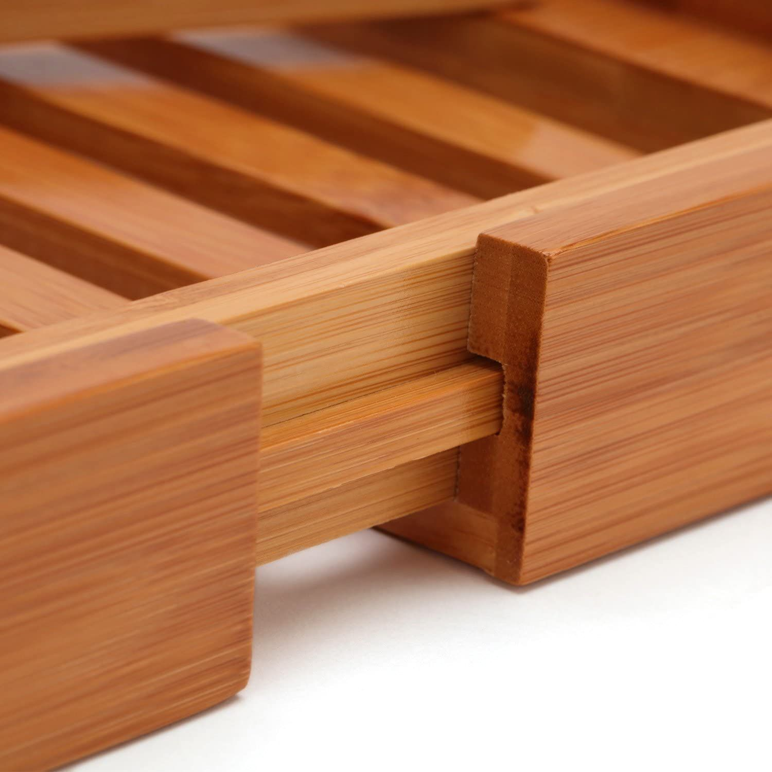 Expandable bamboo bath caddy tray with book stand and wine slot