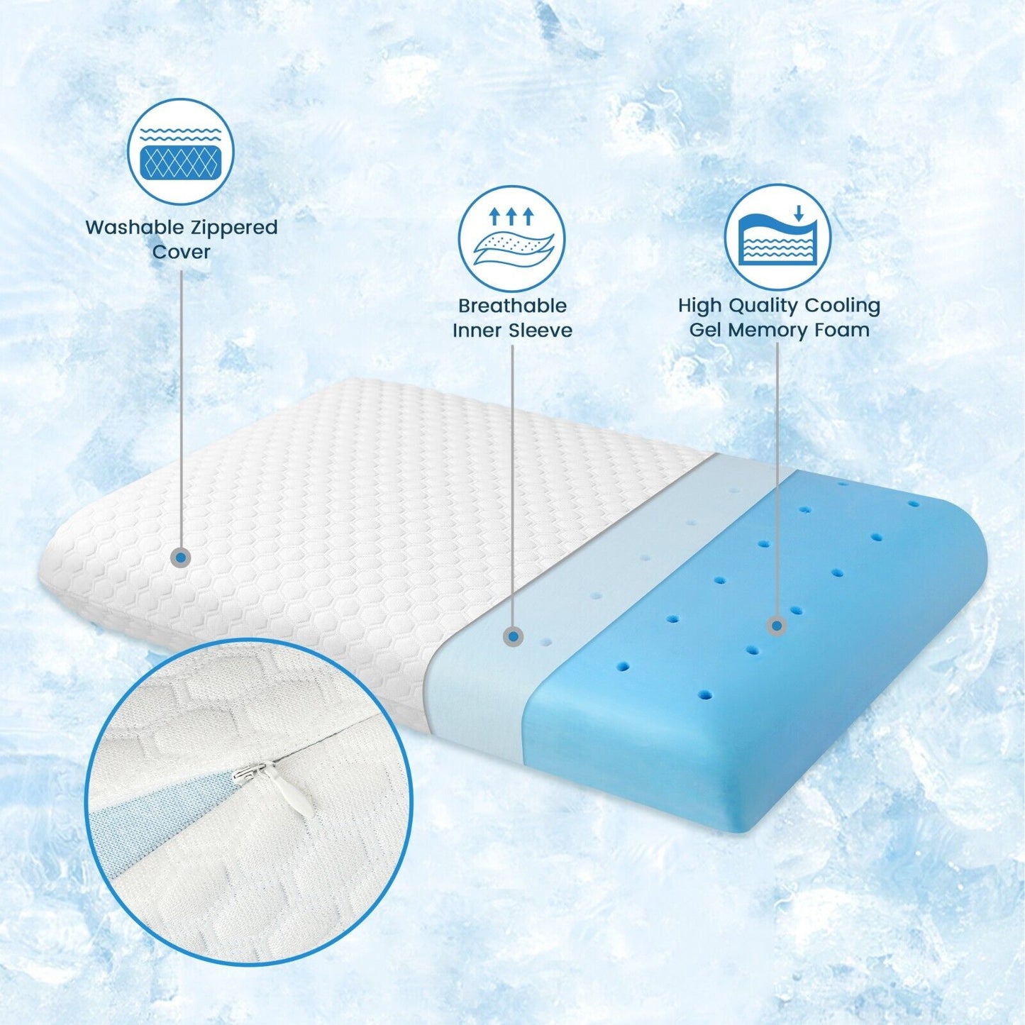 Gel foam cervical pillow with air-flow ventilation holes