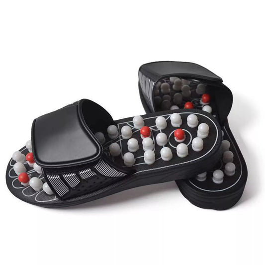 Acupressure reflexology slip-on wellness sandals for foot stimulation