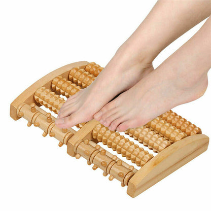 Wooden 5-track reflexology foot roller for plantar fasciitis and arch pain