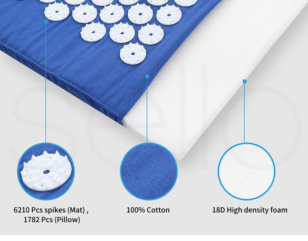 Acupressure mat and pillow set for back tension and stress relief