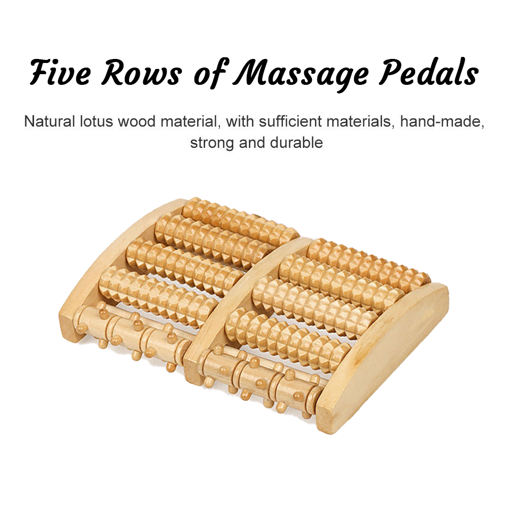 Wooden 5-track reflexology foot roller for plantar fasciitis and arch pain