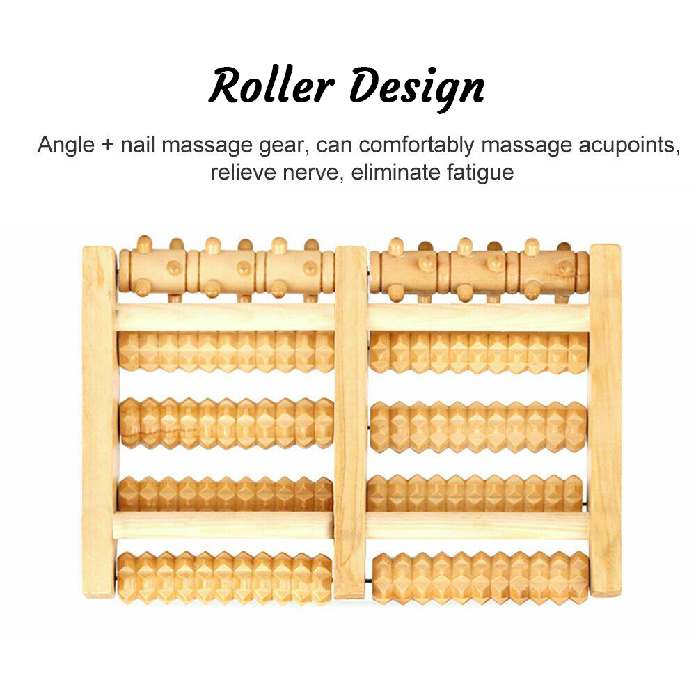 Wooden 5-track reflexology foot roller for plantar fasciitis and arch pain