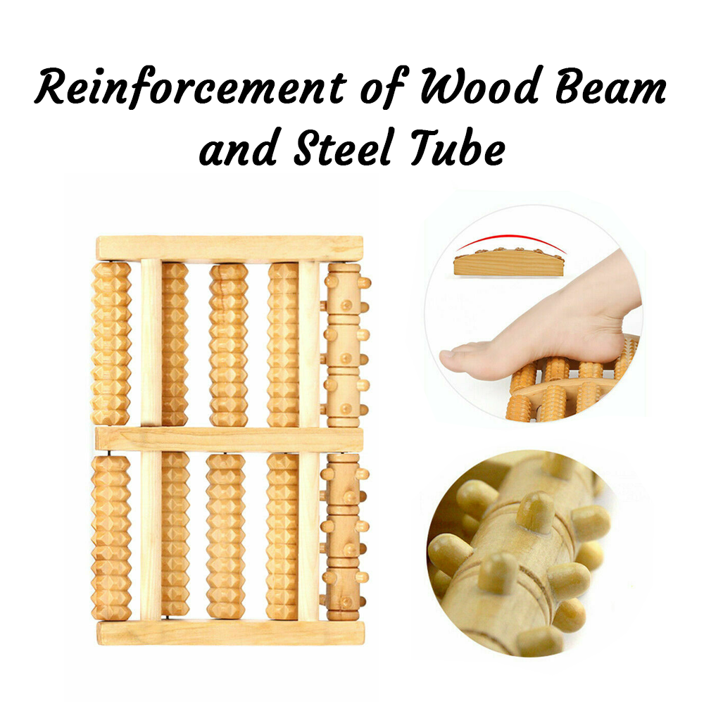 Wooden 5-track reflexology foot roller for plantar fasciitis and arch pain