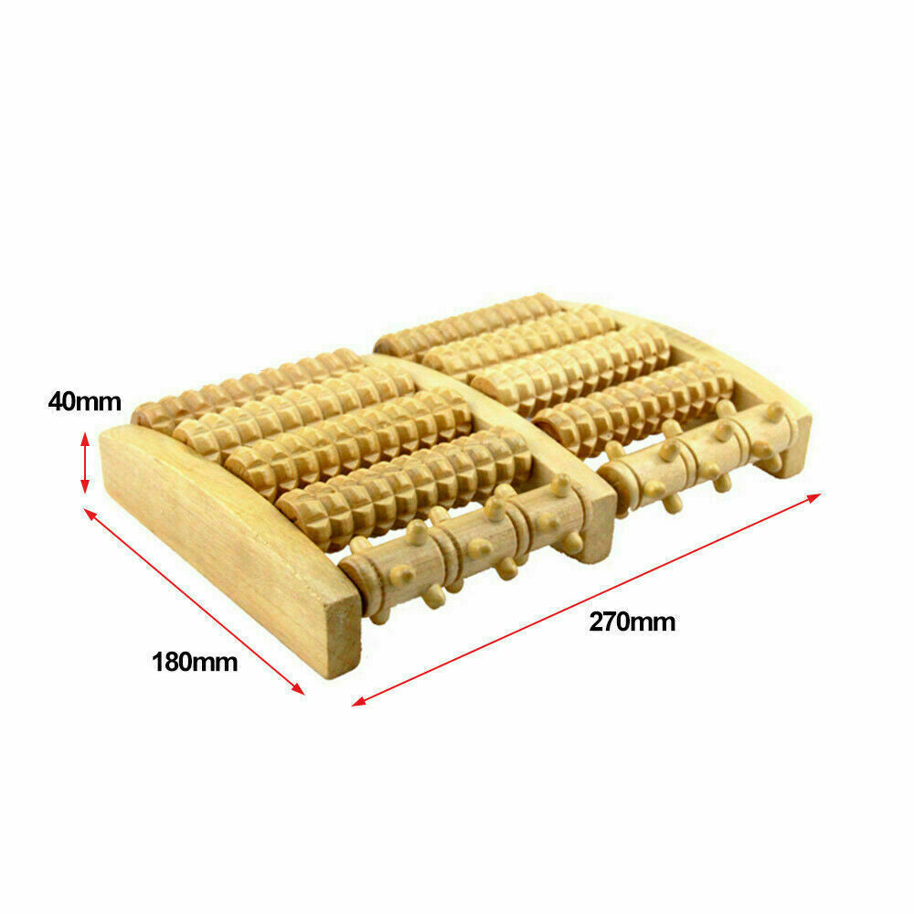 Wooden 5-track reflexology foot roller for plantar fasciitis and arch pain