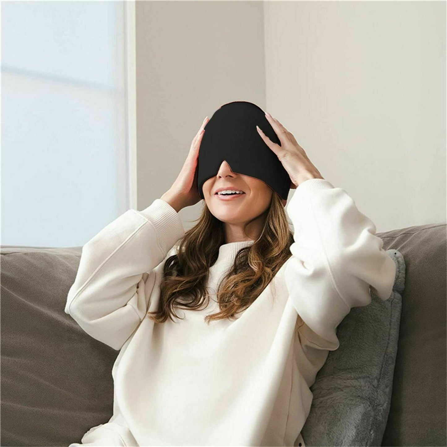 Wearable gel ice cap migraine relief hat with 360 degree cold compression