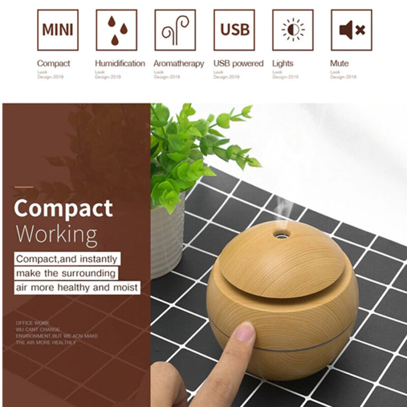 Mini wood grain ultrasonic aromatherapy essential oil diffuser