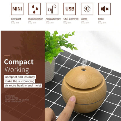 Mini wood grain ultrasonic aromatherapy essential oil diffuser