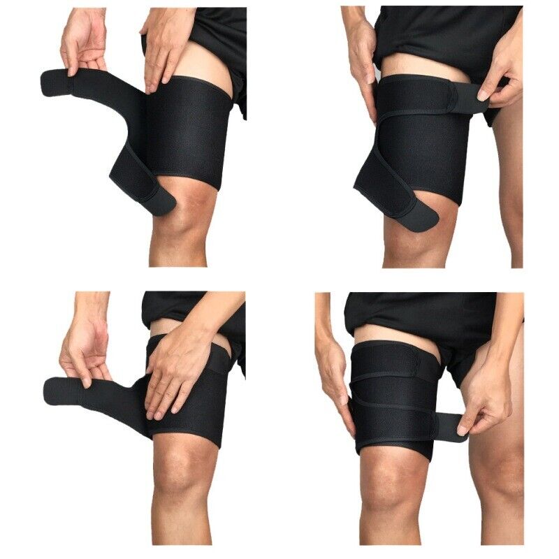 Adjustable neoprene thigh compression wrap for hamstring and quad support