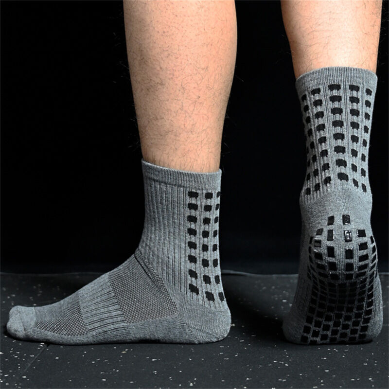 Mid-calf anti-slip grip socks with traction pads for soccer and basketball