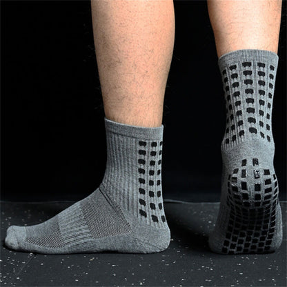 Mid-calf anti-slip grip socks with traction pads for soccer and basketball