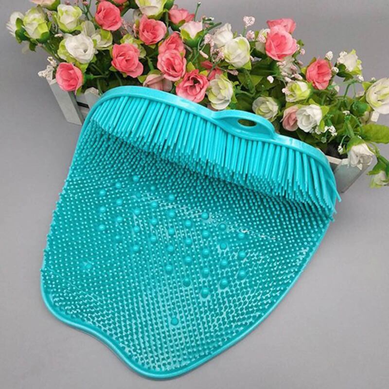 Anti-slip silicone foot scrubber mat with bristles for shower foot massage