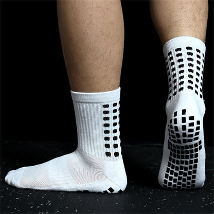 Mid-calf anti-slip grip socks with traction pads for soccer and basketball
