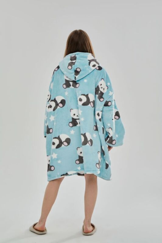 Oversized reversible sherpa fleece wearable hoodie blanket for adults