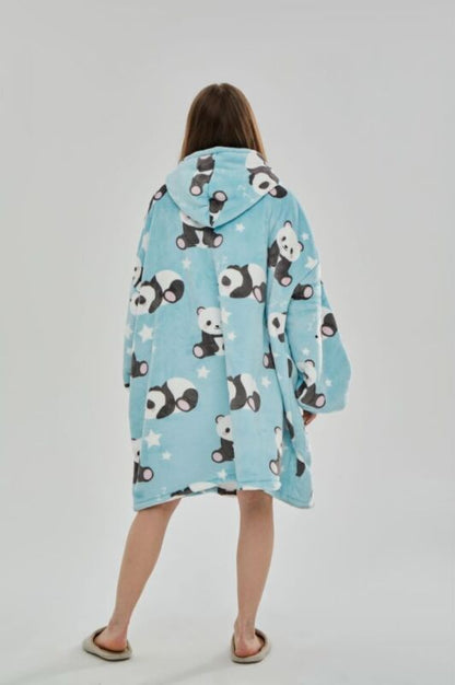 Oversized reversible sherpa fleece wearable hoodie blanket for adults