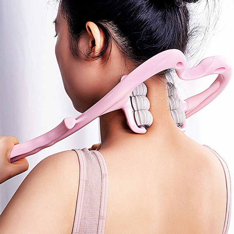Manual 6-roller neck and shoulder trigger point massager for tension