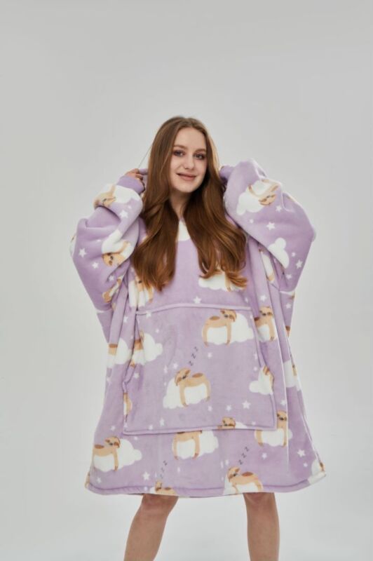 Oversized reversible sherpa fleece wearable hoodie blanket for adults