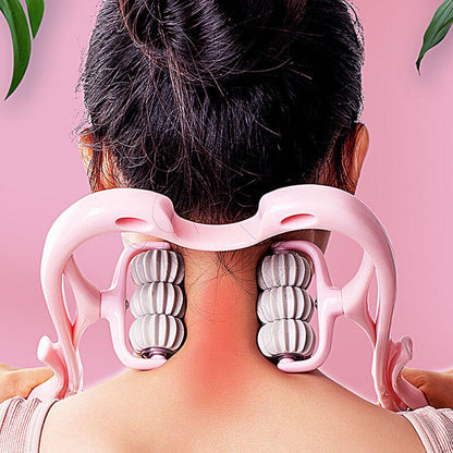 Manual 6-roller neck and shoulder trigger point massager for tension