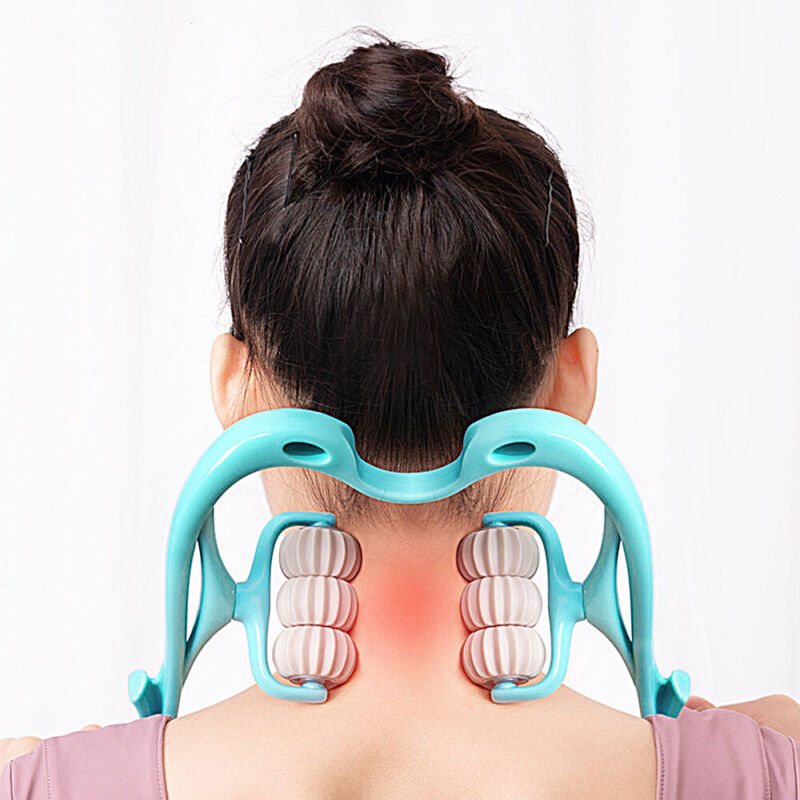 Manual 6-roller neck and shoulder trigger point massager for tension