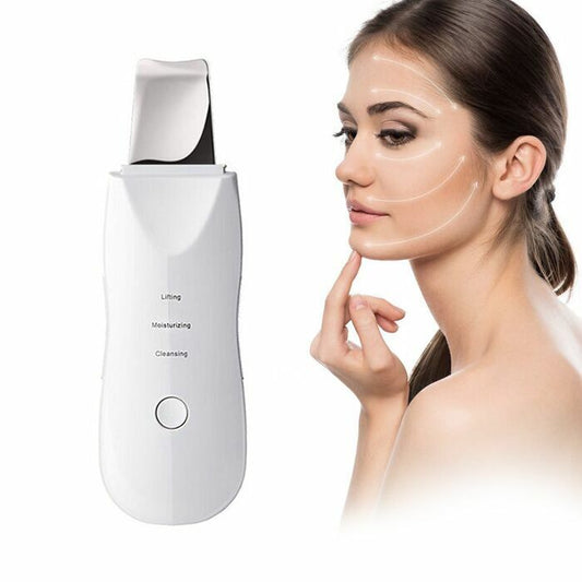 Ultrasonic facial skin scrubber spatula for pore cleansing