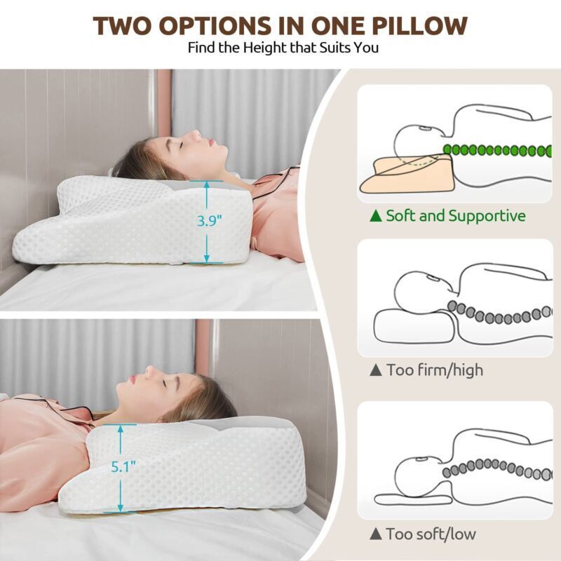 Ergonomic memory foam cervical pillow for neck and shoulder support