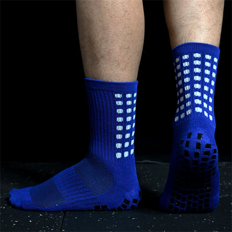 Mid-calf anti-slip grip socks with traction pads for soccer and basketball