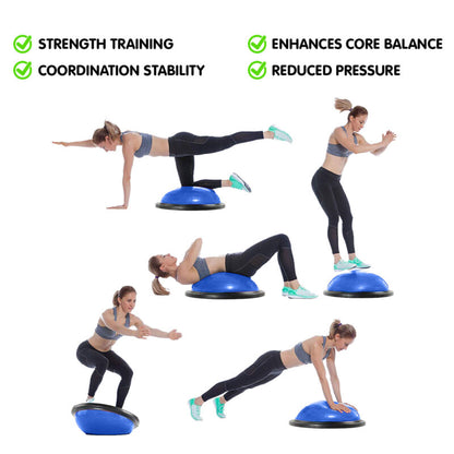 Half-ball balance trainer with resistance bands for yoga and stability