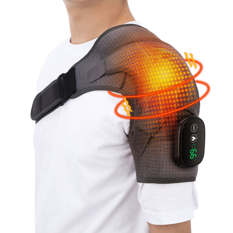Heated shoulder brace with infrared heat and vibration massage for rotator cuff