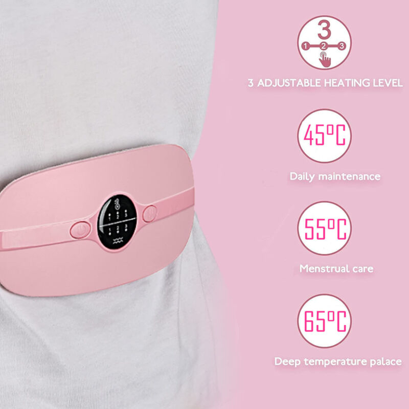 Cordless wearable menstrual heating pad belt with heat and vibration for period cramps