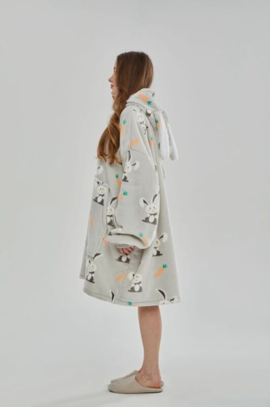 Oversized reversible sherpa fleece wearable hoodie blanket for adults