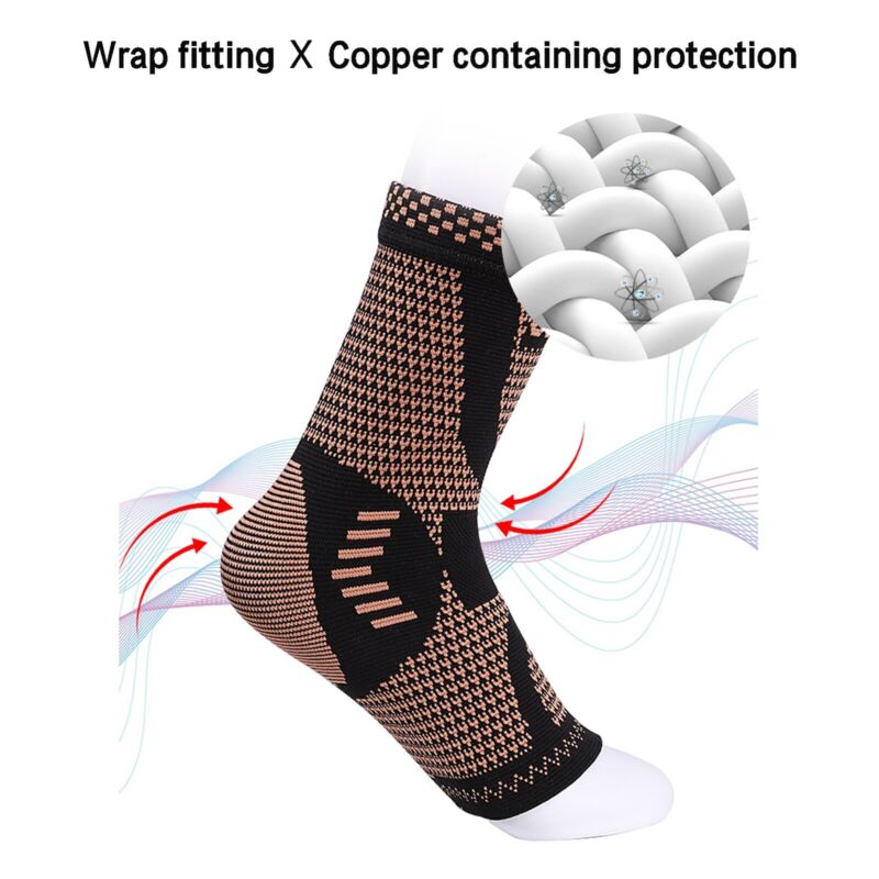 Copper-infused ankle compression sleeve for plantar fasciitis and sprains