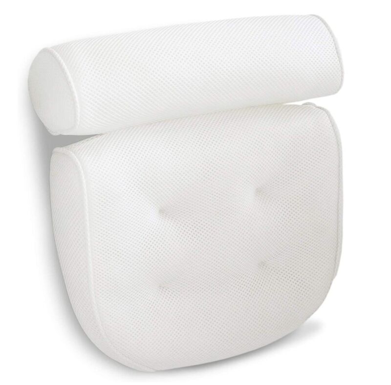 Orthopedic 4D mesh bath pillow for neck and back support in tub
