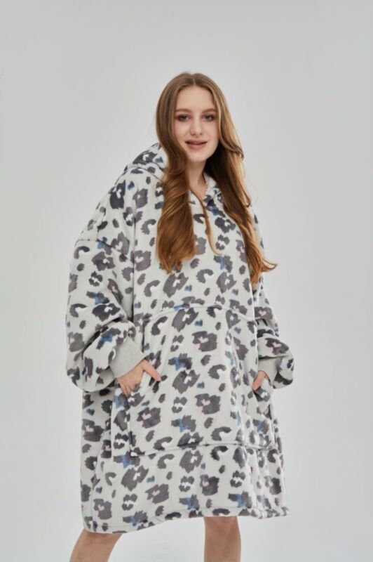 Oversized reversible sherpa fleece wearable hoodie blanket for adults