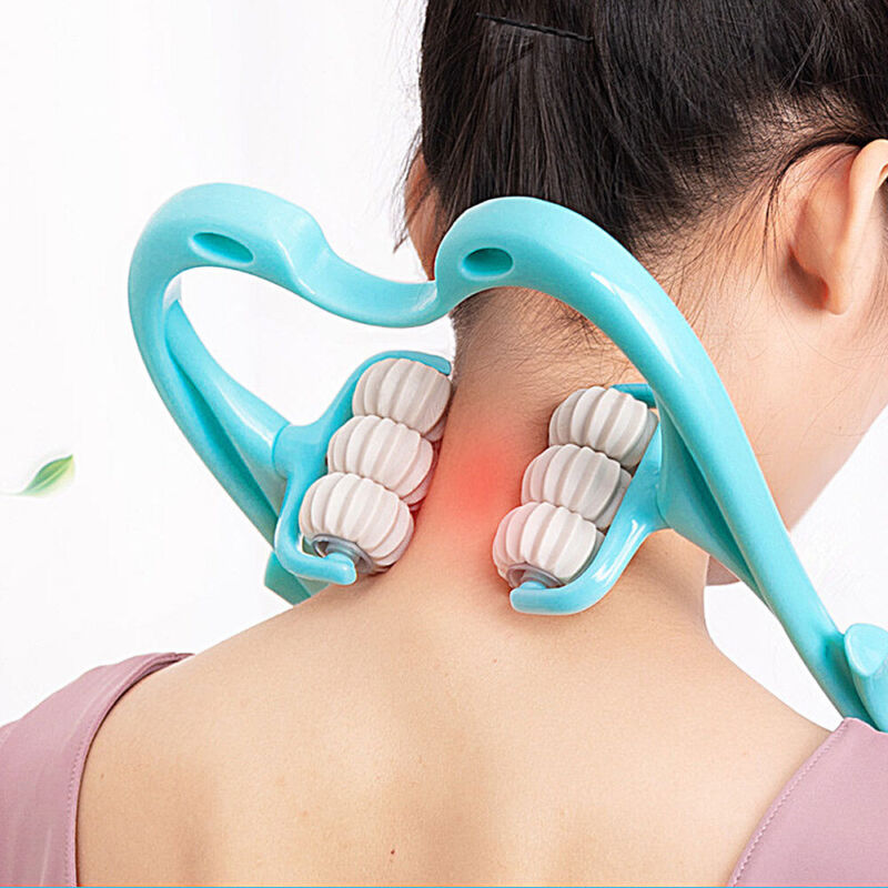 Manual 6-roller neck and shoulder trigger point massager for tension