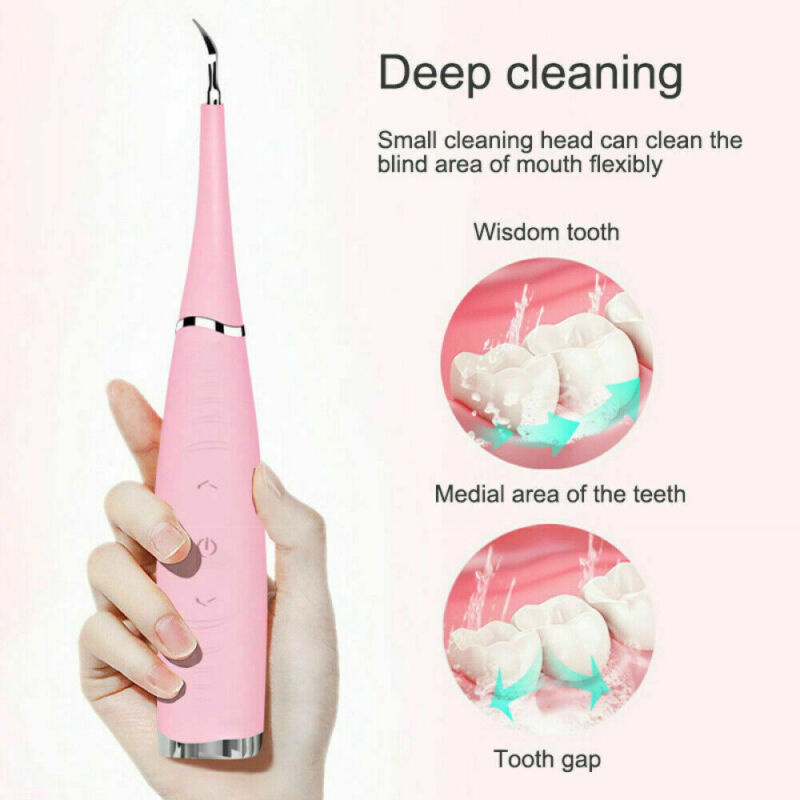Ultrasonic tooth cleaning wand with LED light for plaque and tartar