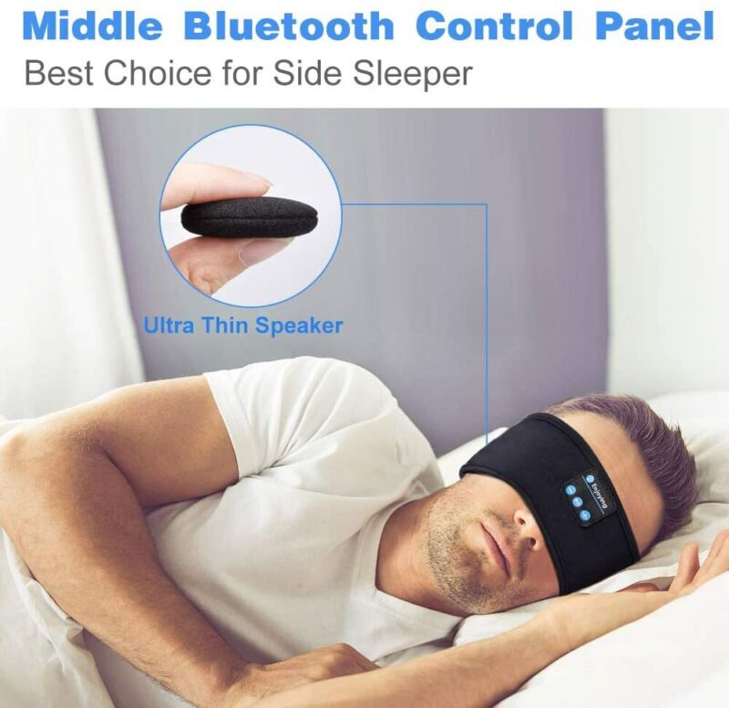 Bluetooth sleep headband with headphones and eye mask for side sleepers