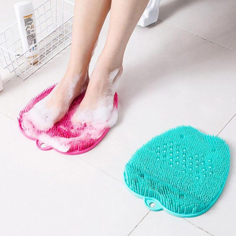 Anti-slip silicone foot scrubber mat with bristles for shower foot massage