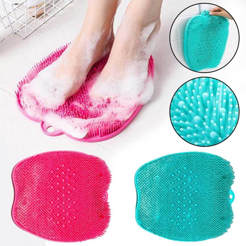 Anti-slip silicone foot scrubber mat with bristles for shower foot massage
