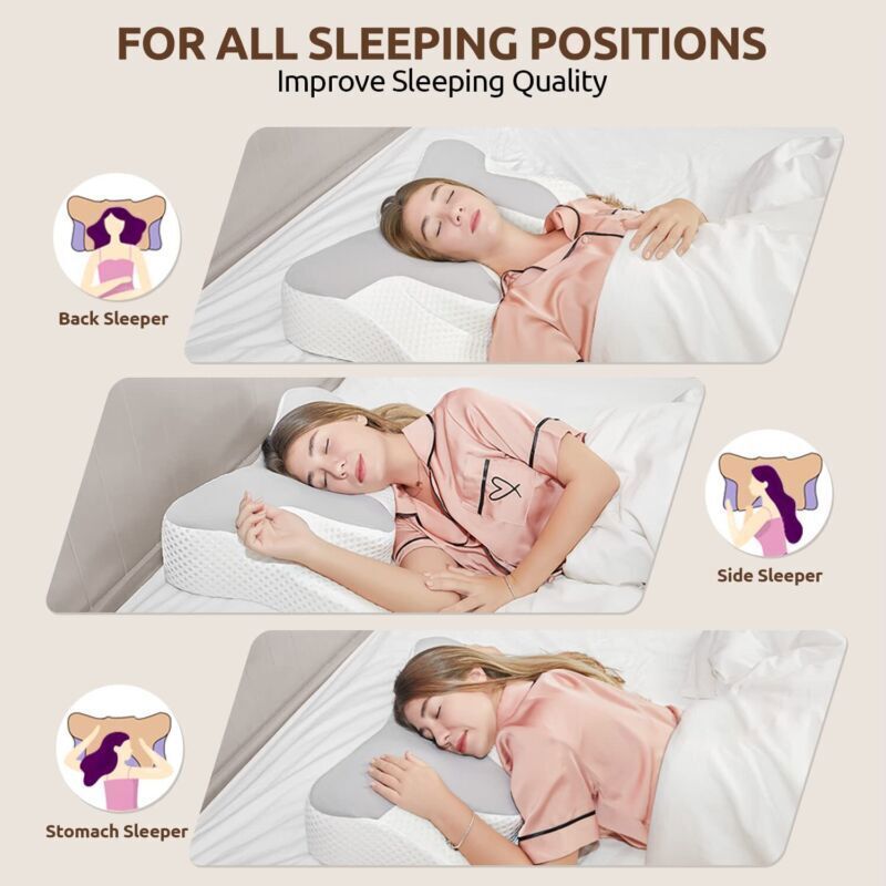 Ergonomic memory foam cervical pillow for neck and shoulder support