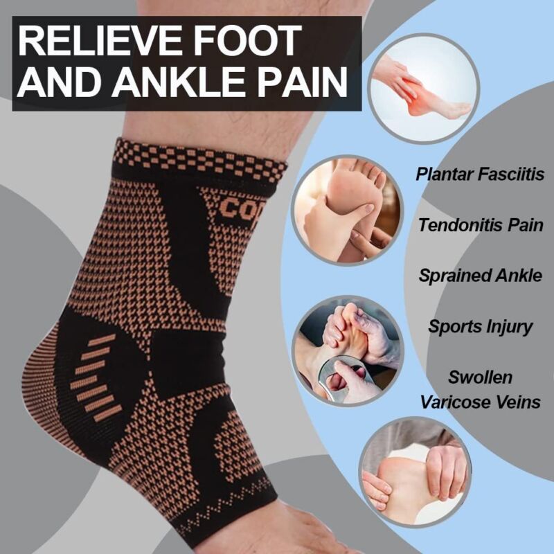 Copper-infused ankle compression sleeve for plantar fasciitis and sprains
