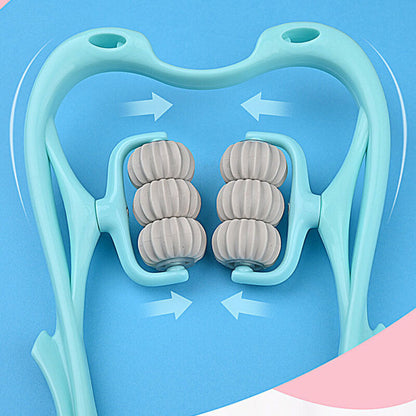 Manual 6-roller neck and shoulder trigger point massager for tension